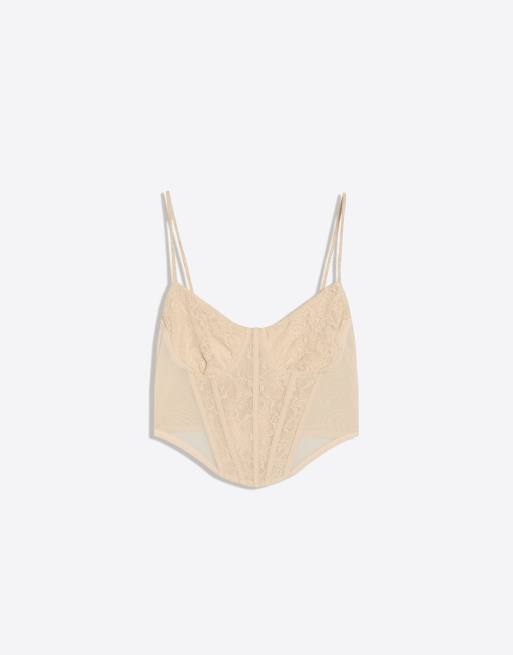 Bershka Spitzen-Corsage-Camisole in Beige, 5 von 5