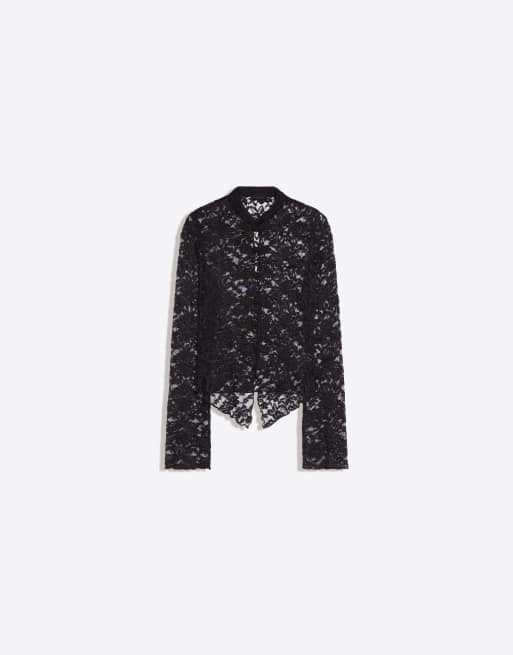 Bershka Spitzenjacke mit Verschlüssen in Schwarz, 5 von 5