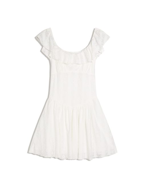 Bershka Spitzenkleid mit Bardot-Ausschnitt in Weiß, 5 von 5