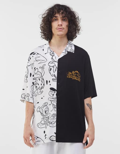 Bershka splice relaxed fit flintstones print shirt in white