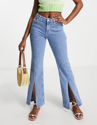 Bershka split front jeans in light blue | ASOS