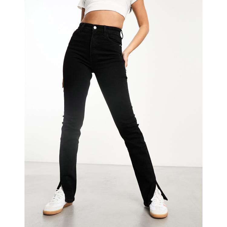 Bershka Petite split hem flare in black