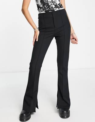 Bershka Split Hem Flare Pants In Black | ASOS