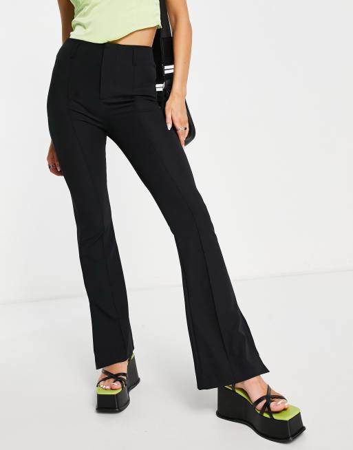 Black Knitted Split Hem Flare Pants