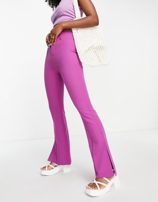 Bershka Split Hem Flared Tailored Pants In Pink In Pink