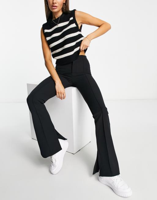 Bershka split hem flared pants in black