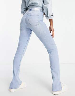 slim cut split hem jeans