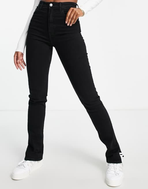 Bershka split hem straight jean in black