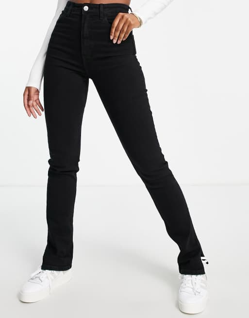 Bershka split hem flared pants in black