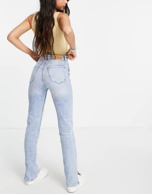 Bershka split hem straight jean in blue | ASOS