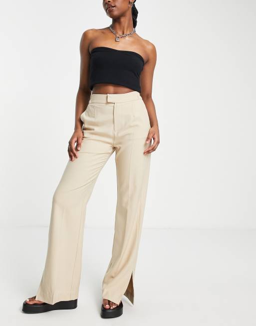 Bershka split leg tailored trouser in stone