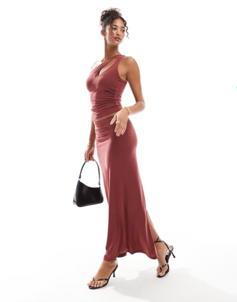 Bershka – Spódnica maxi z dżerseju w kolorze terakoty, część zestawu - view 1