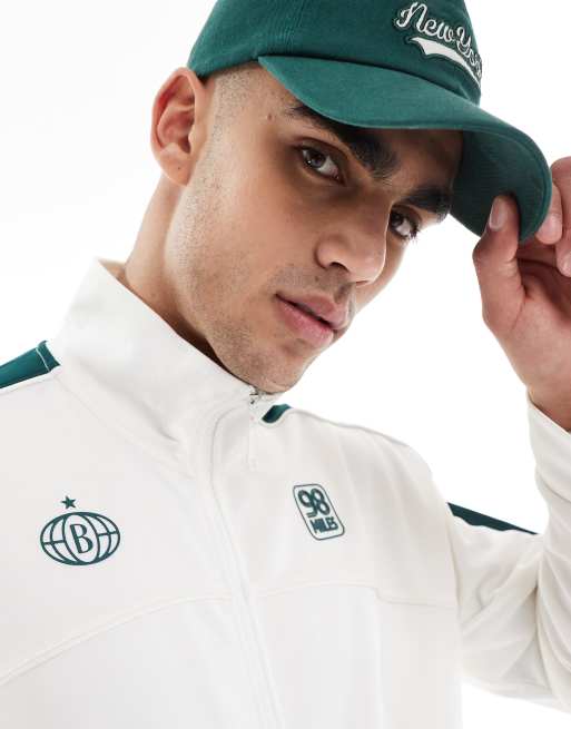 Bershka sport zip through track jacket in white (part of a set), 3 of 4