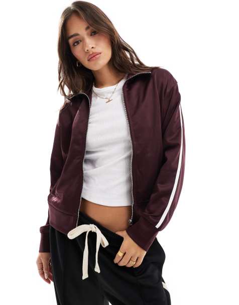Bershka – Sportjacke in Burgunderrot mit Reißverschluss - view 1