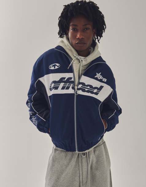 Bershka Sports print jacket in a boxy fit in blue - view 1