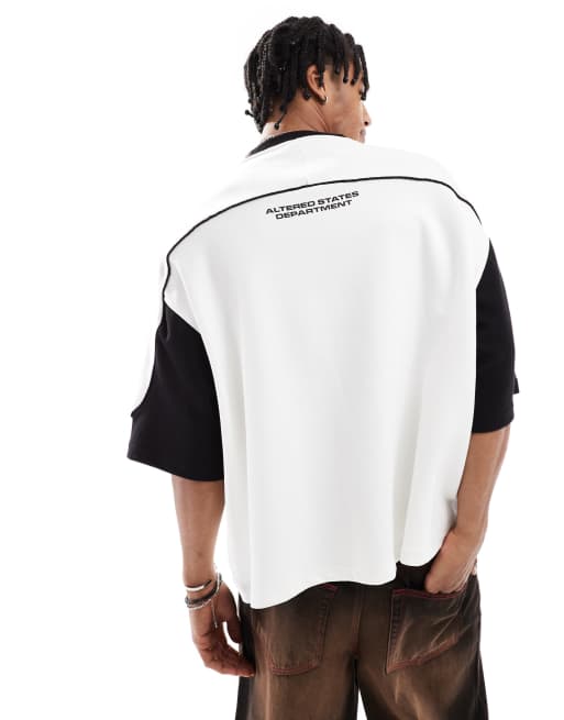Bershka Sportswear - Hvid jersey med V-hals og 'Visions'-print, 4 af 4