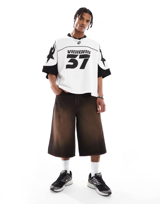 Bershka – Sportswear – Visions – Trikot in Weiß mit V-Ausschnitt, 3 von 4