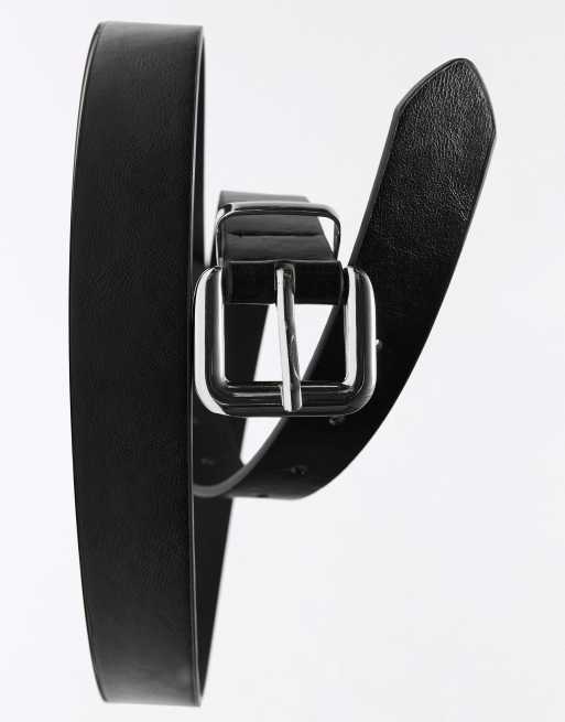 Bershka Square buckle belt in black, 3 of 5