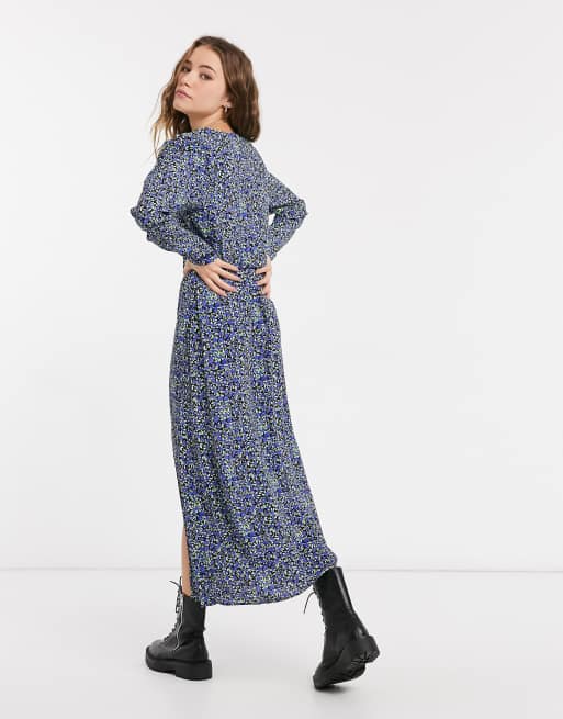 bershka floral midi dress Flocked tulle strappy midi dress