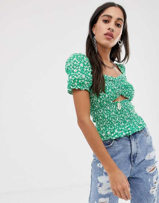 bershka floral print top