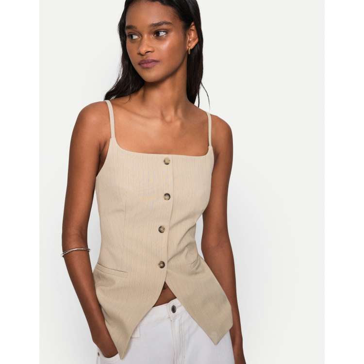 Bershka square neck waistcoat in beige | ASOS