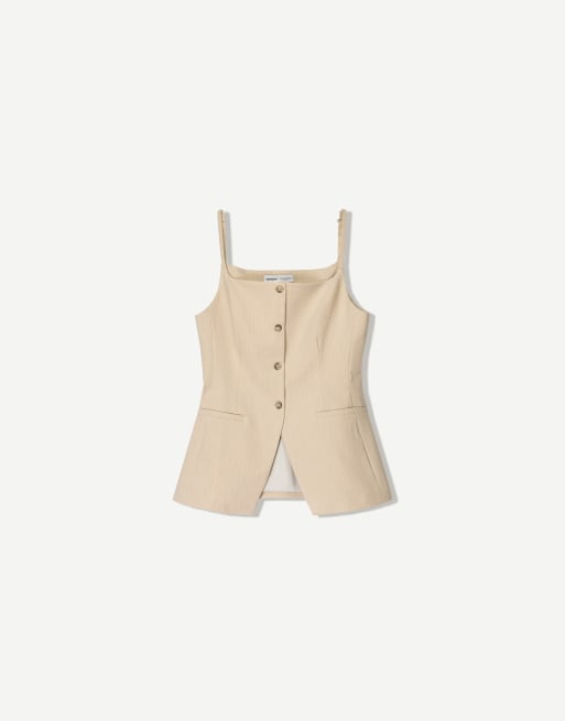 【BERSHKA】Waistcoat ベスト Bershka halterneck linen mix vest in gray - part of a set | ASOS