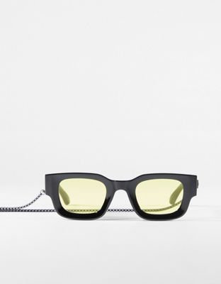 Bershka square sunglasses in black with yellow lenses