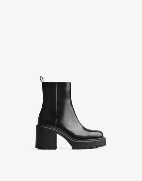 Bershka Square toe ankle boots in black - view 1