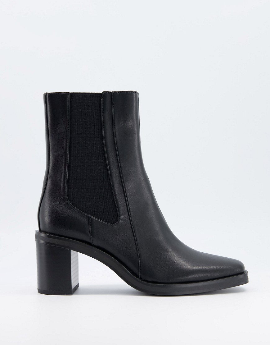 Bershka square toe boot with chunky heel in black