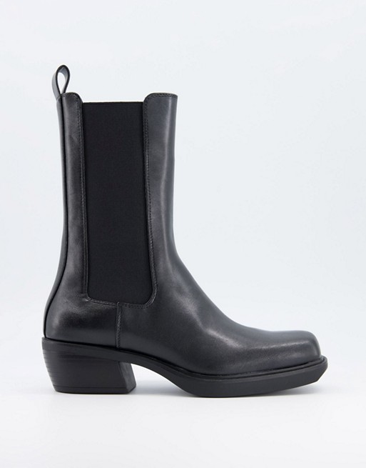Bershka square toe flat western boot in black