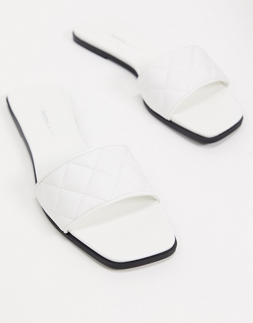 Bershka square toe quilted sandal in white