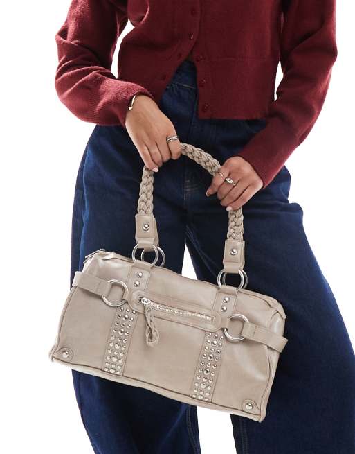 Bershka Stadstas met studs in beige ASOS