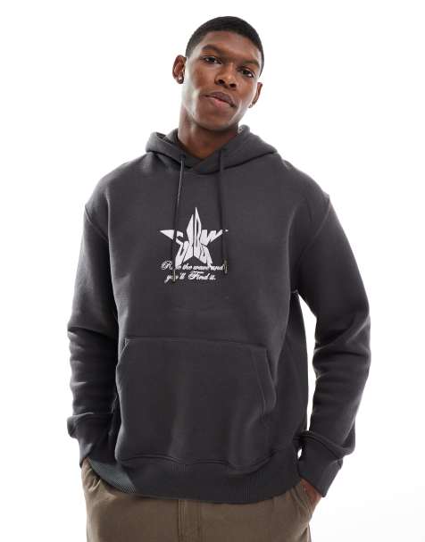 Bershka star back graphic hoodie in charcoal - view 1