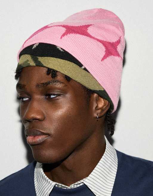 Bershka Star knit beanie in pink, 2 of 4