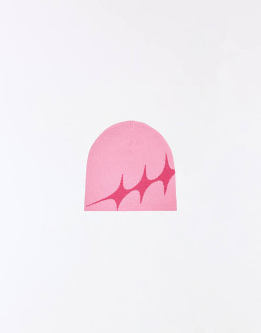 Bershka Star knit beanie in pink, 3 of 4