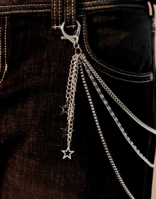 Bershka Star print trousers chain in silver, 2 of 4