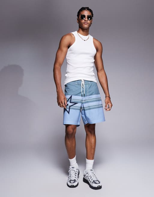 Bershka star striped swm short in blue