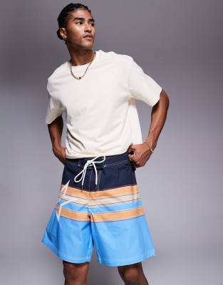star striped swm short in light gray
