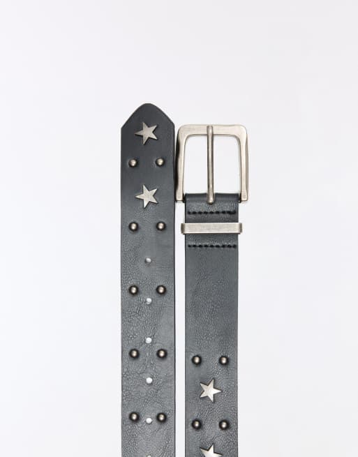 Bershka Star stud belt in black, 2 of 4