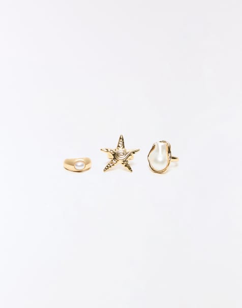 Bershka Starfish ring pack in gold - view 1