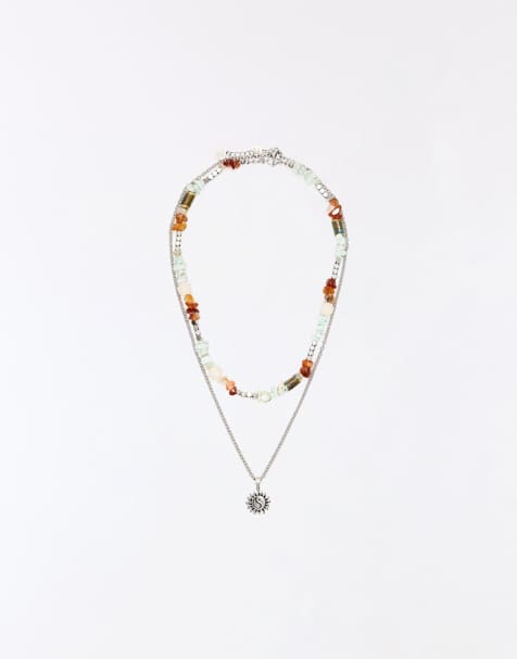 Bershka Steel stone necklace in brown - view 1