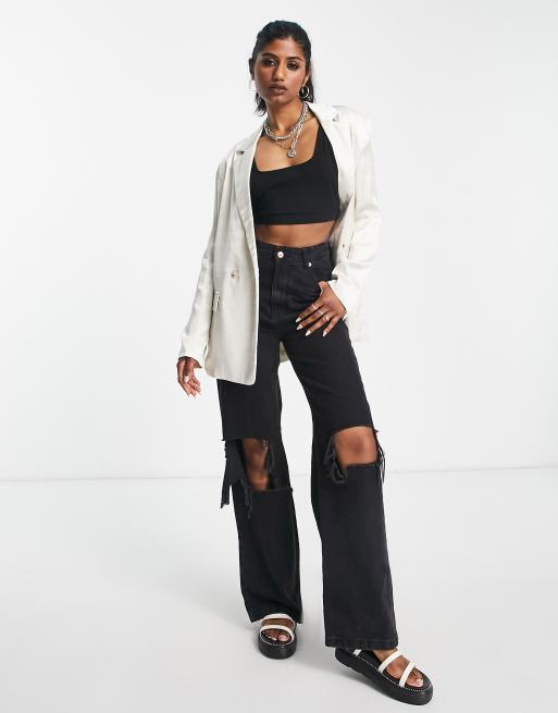 Bershka – Stenfärgade oversize-kavaj i satin, del av set, 2 av 4