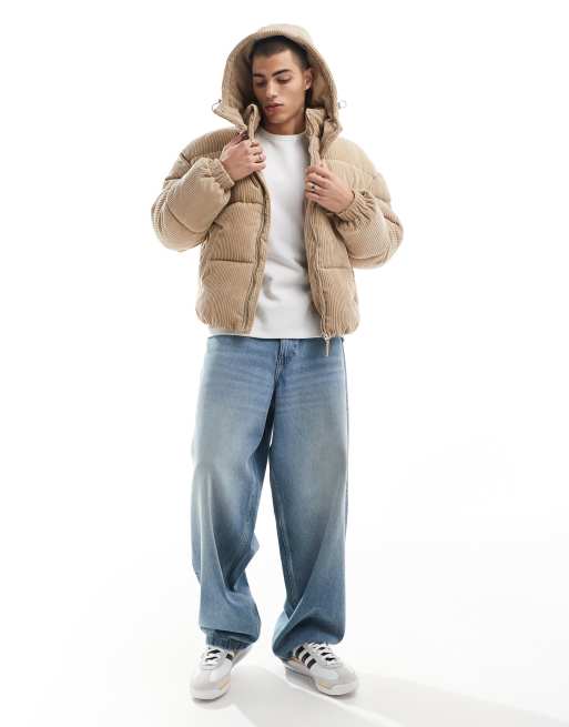 Bershka – Steppjacke aus Cord in Camel mit Kordelzug an der Kapuze, 2 von 4