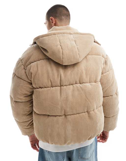 Bershka – Steppjacke aus Cord in Camel mit Kordelzug an der Kapuze, 4 von 4