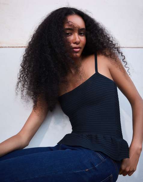 Bershka stickad peplum-topp i blått - view 1
