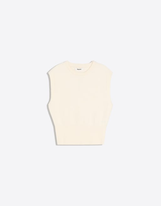 Bershka stickad väst med rund halsringning i naturvit, 5 av 5