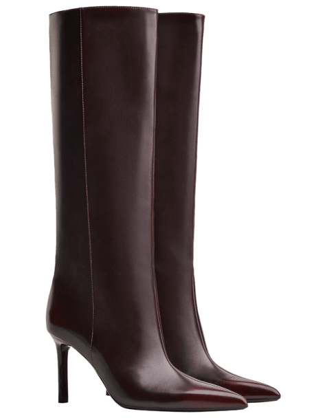 Bershka – Stiefel in Burgunderrot mit weitem Schaft und hohem Absatz - view 1