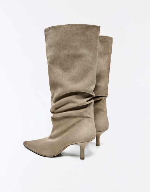 Bershka Stiefel mit Kitten-Heel in Beige, 5 von 7