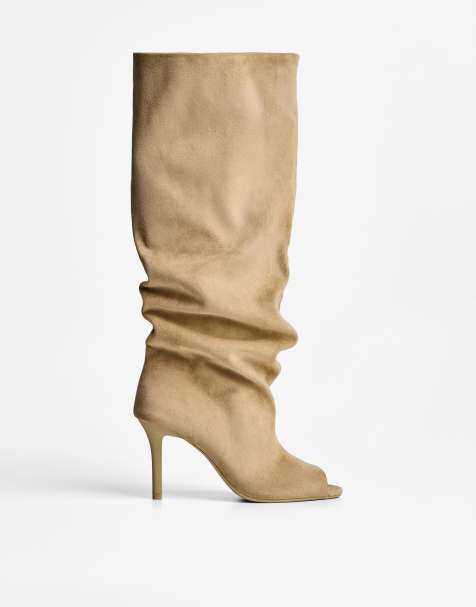 Bershka Stiletto-heel open boots in sand - view 1