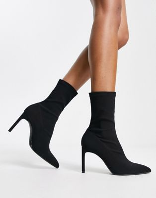 Bershka stiletto heel sock boot in black